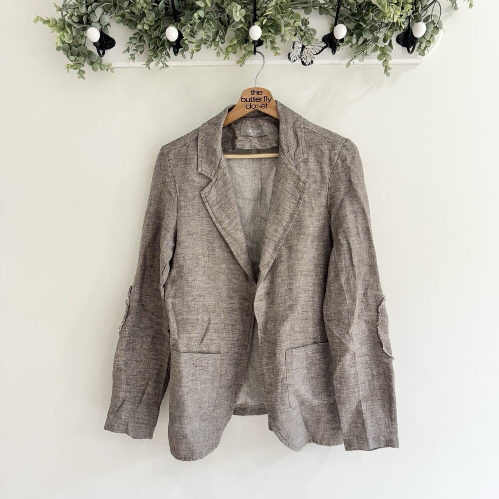 Nina Loca Made In Italy 100% Linen Brown Open Blazer Medium ZZ